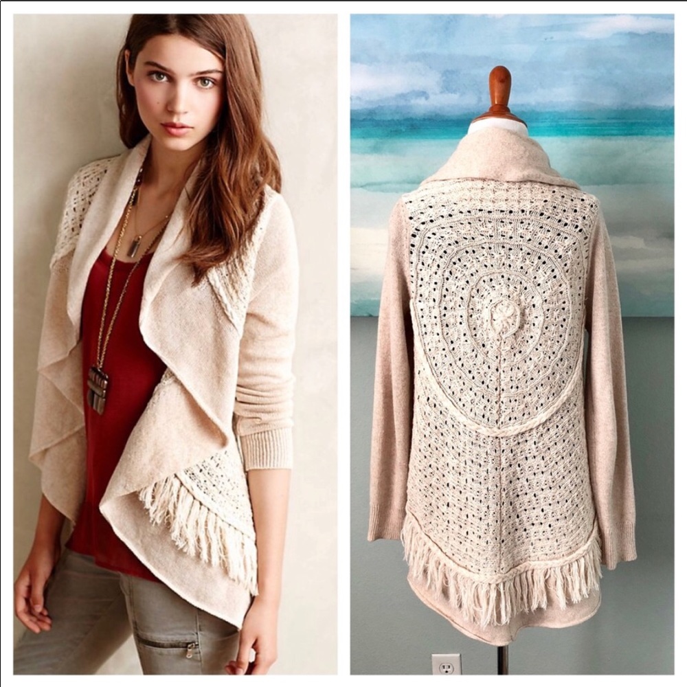 Anthropologie Knitted & Knotted fringed circle cardigan